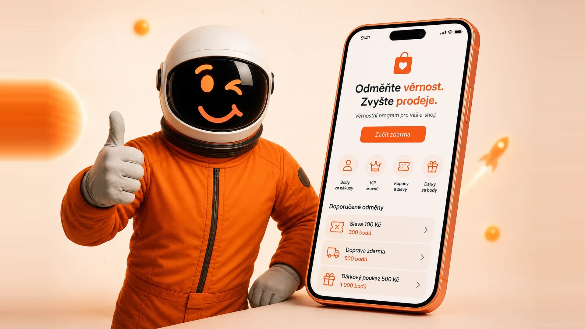 Věrnostní systém Ellity pro Eshop-rychle — kosmonaut Eshop-rychle a mobilní věrnostní program.